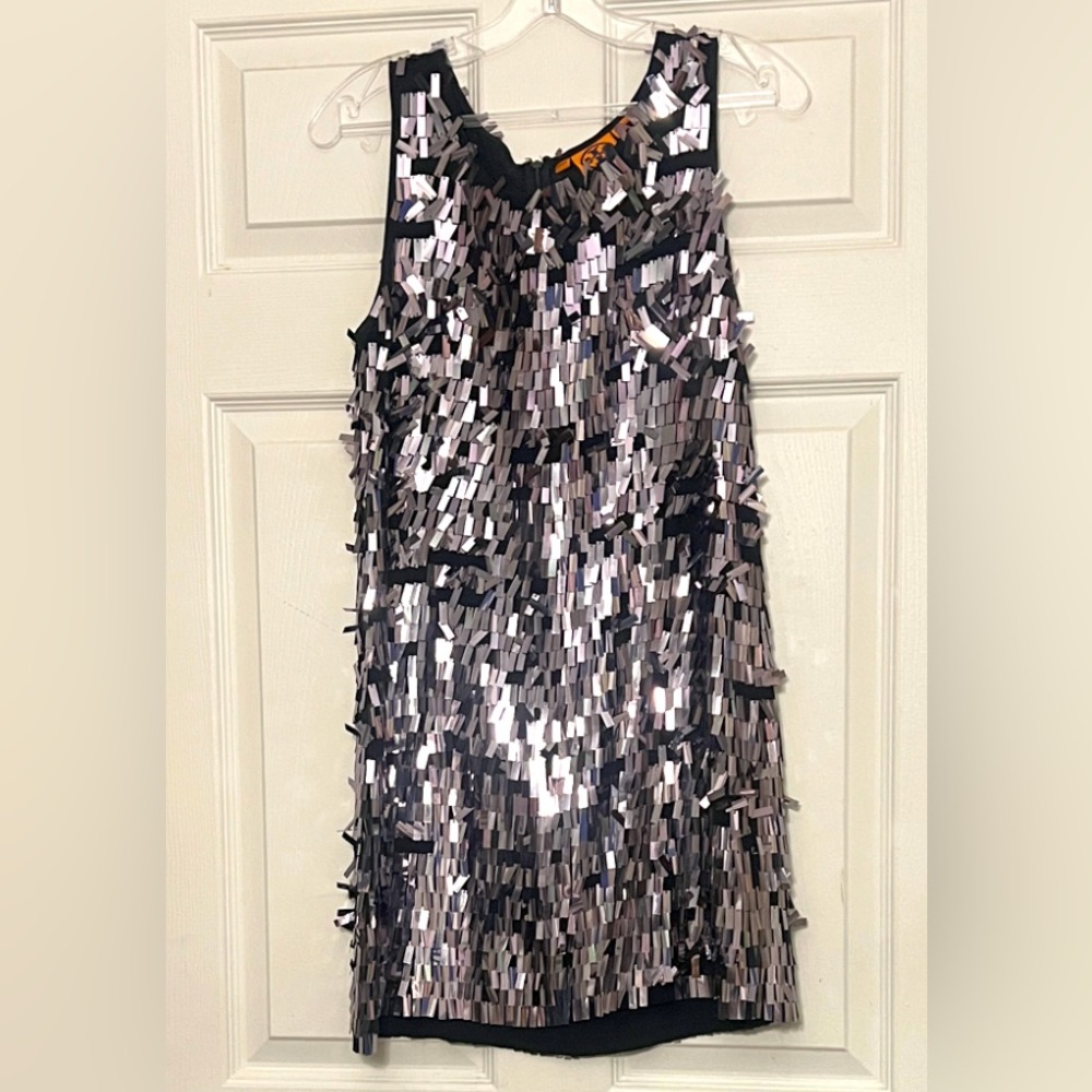 Tory Burch silver sequins and black inside party dress